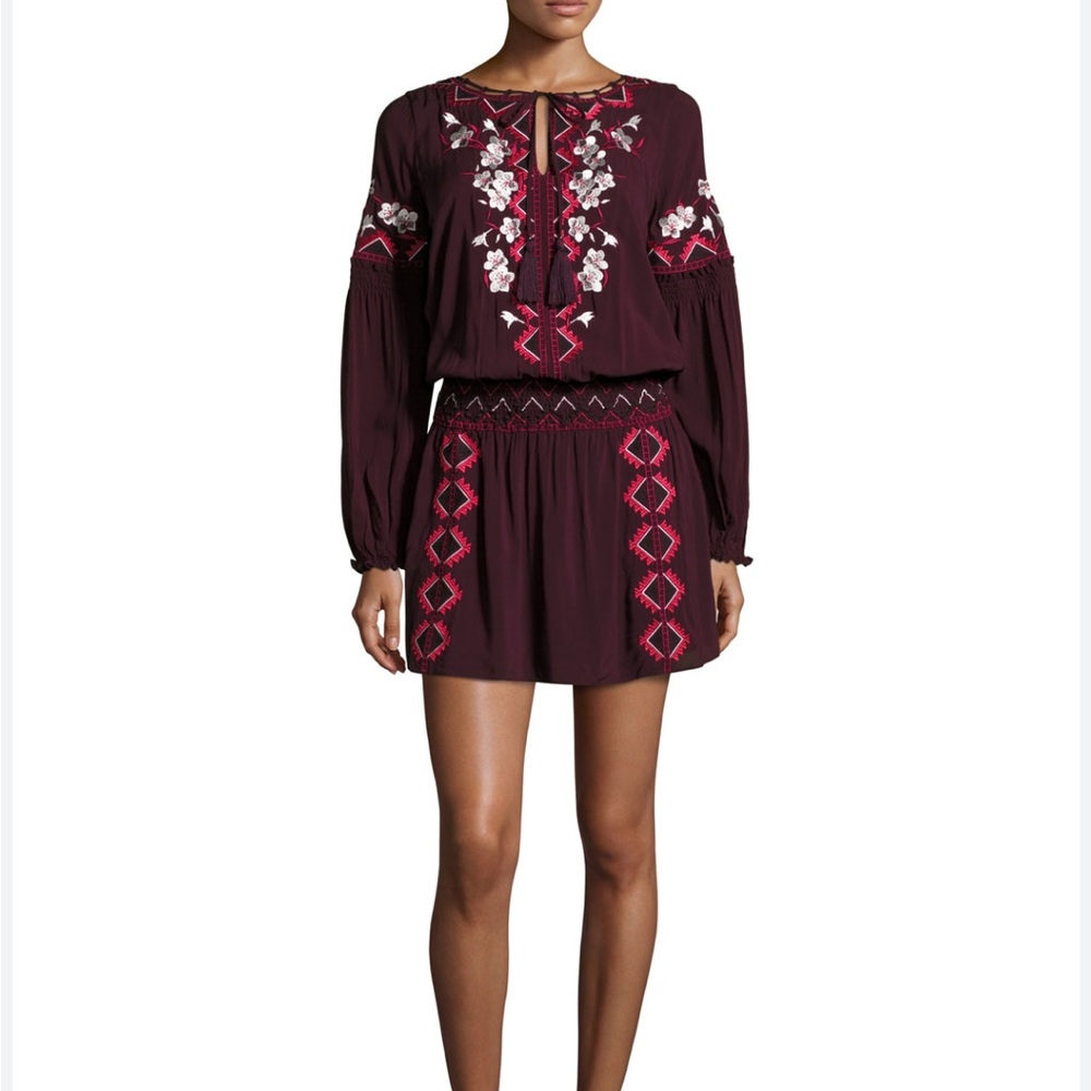 Maeve Embroidered Blouson Dress, Plumwine